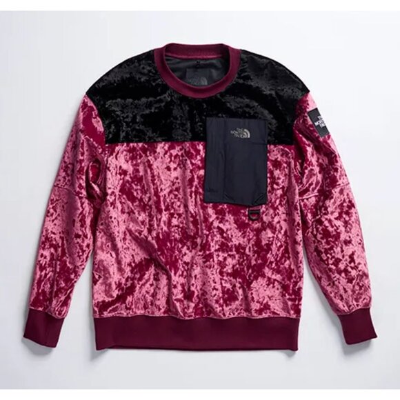 The North Face Velvet Color Block Crew‎ Neck Sweatshirt Burgundy Streetwear sz M